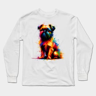 Vibrant Brussels Griffon in Abstract Splashed Paint Long Sleeve T-Shirt